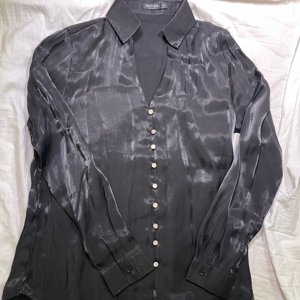 Nasty gal black satin button up shirt